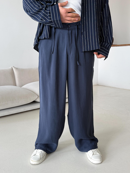 GabardinLacivert Modal Yarım Lastikli Baggy Pantalon 4066