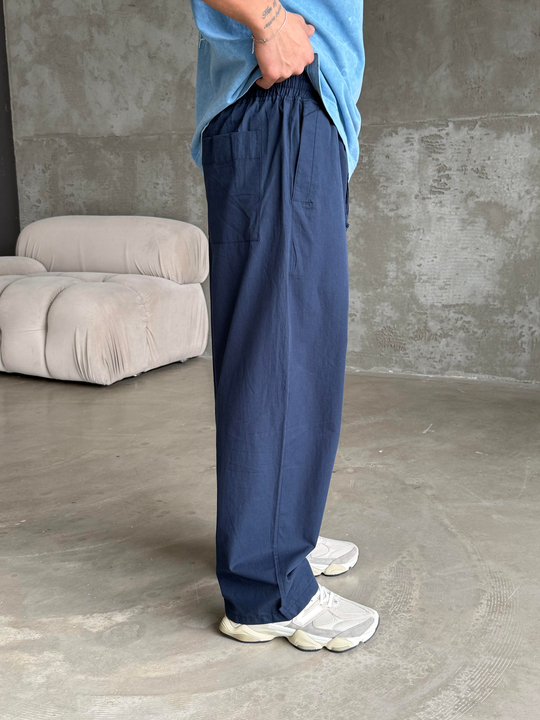 GabardinLacivert Poplin Super Baggy Bağcıklı Pantalon JJ 118