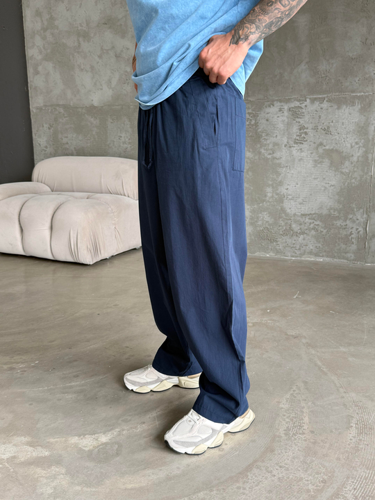 GabardinLacivert Poplin Super Baggy Bağcıklı Pantalon JJ 118