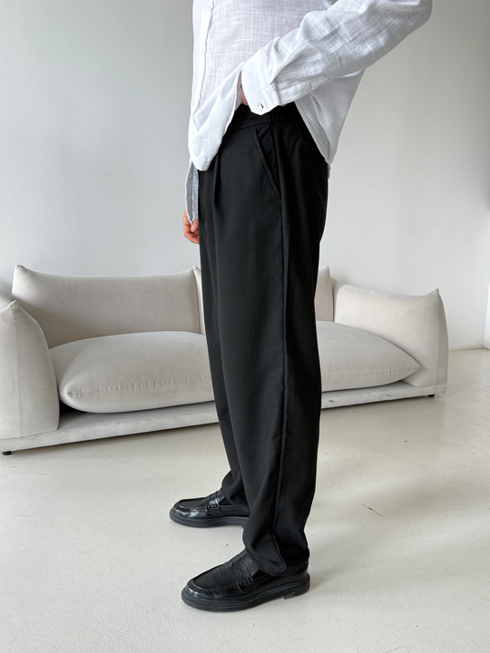 GabardinSiyah Balık Sırtı Arka Lastikli Dokuma Pantalon PLZ 26409