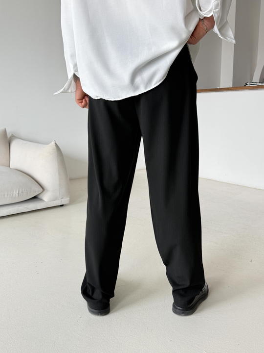 GabardinSiyah Çizgili Zara Bol Kumaş Pantalon PLZ