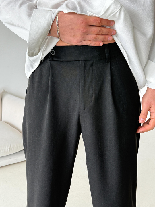 GabardinSiyah Çizgili Zara Bol Kumaş Pantalon PLZ