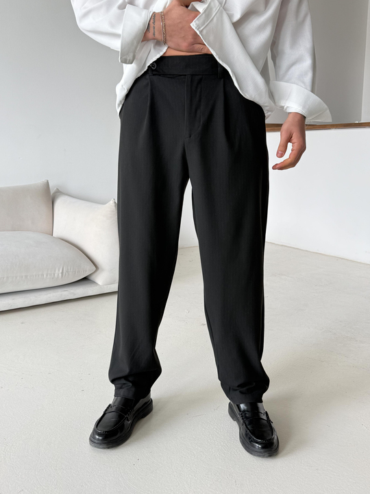 GabardinSiyah Çizgili Zara Bol Kumaş Pantalon PLZ