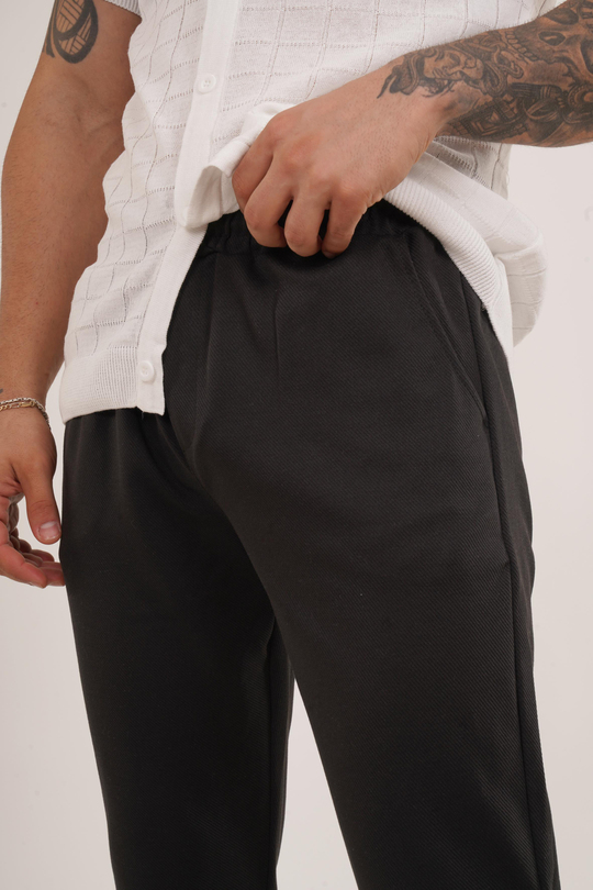 GABARDİNSiyah Diagonel Bel Lastik Pant Tk