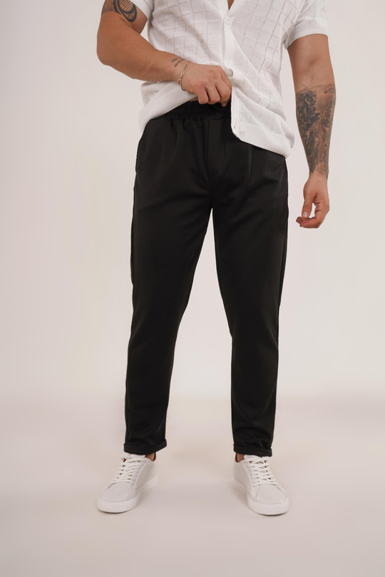 GABARDİNSiyah Diagonel Bel Lastik Pant Tk