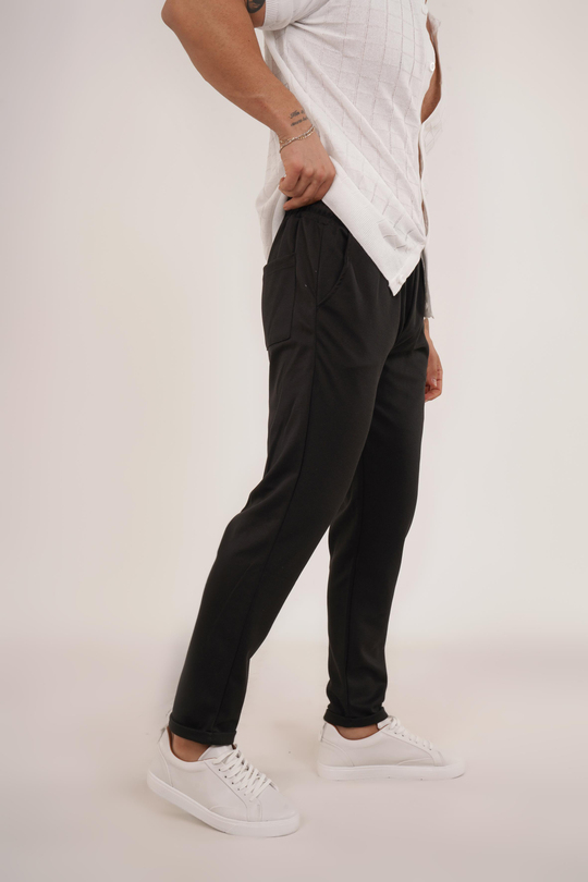 GABARDİNSiyah Diagonel Bel Lastik Pant Tk