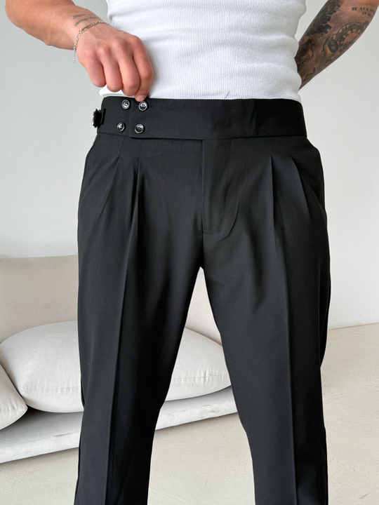 GabardinSiyah Dört Düğmeli Tokalı Regular Fit Kumaş Pantalon SC