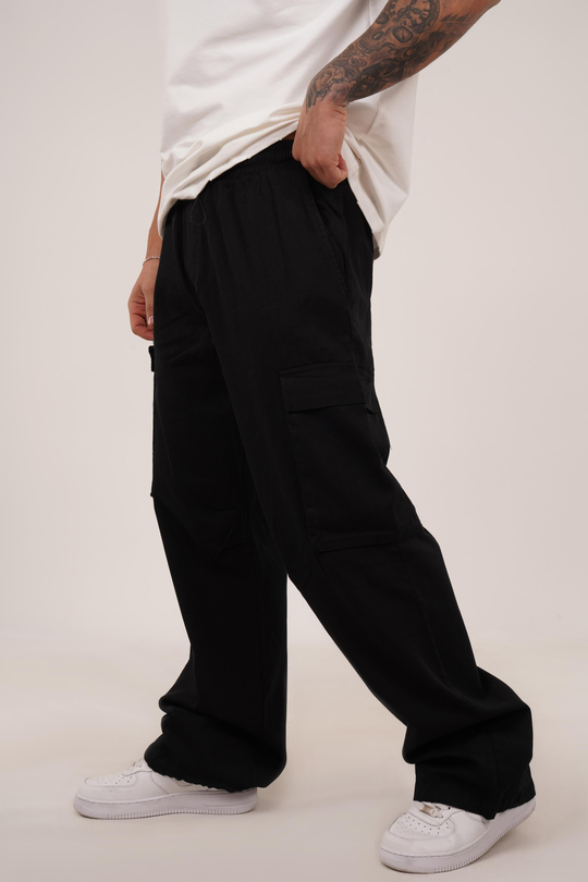 GABARDİNSiyah İnce Gabardin Double Oversize Baggy Kargo Cep VMS 40429