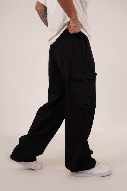 GABARDİNSiyah İnce Gabardin Double Oversize Baggy Kargo Cep VMS 40429