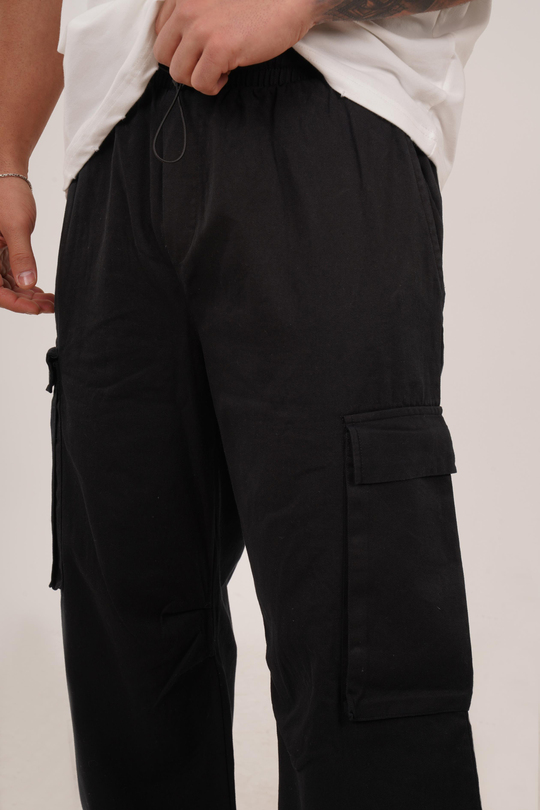 GABARDİNSiyah İnce Gabardin Double Oversize Baggy Kargo Cep VMS 40429