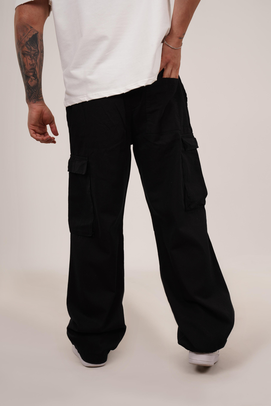 GABARDİNSiyah İnce Gabardin Double Oversize Baggy Kargo Cep VMS 40429