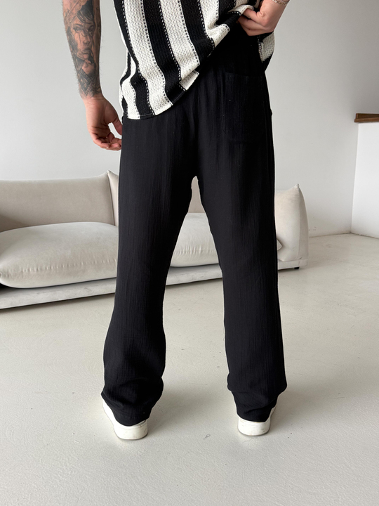 GabardinSiyah Müslin Keten Pantalon LNS 23117