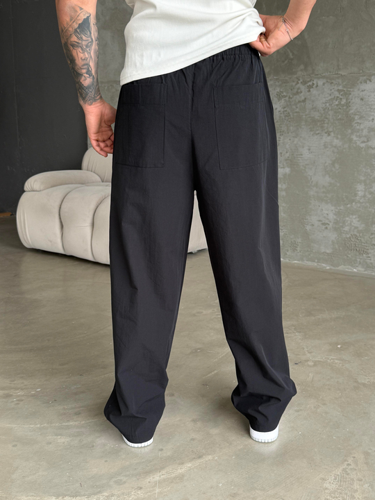 GabardinSiyah Poplin Super Baggy Bağcıklı Pantalon JJ 118