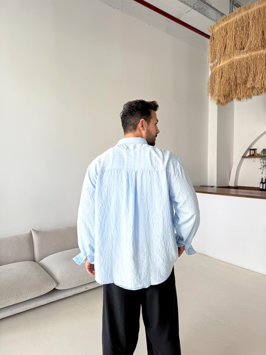 GÖMLEKBebemavi Çizgili Oversize Nakışlı Gömlek PNC 2554