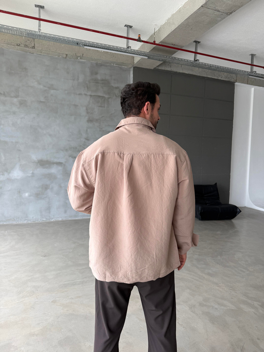 GÖMLEKBej Dikişli Modal Yumuşak Doku Gömlek 1347 SNZ