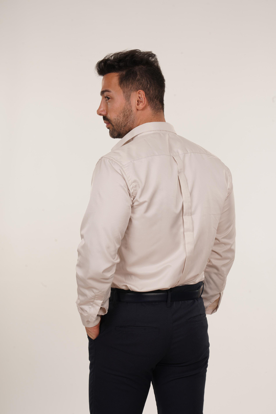 GÖMLEKBej Slim Fit Klasik Düz Gömlek 