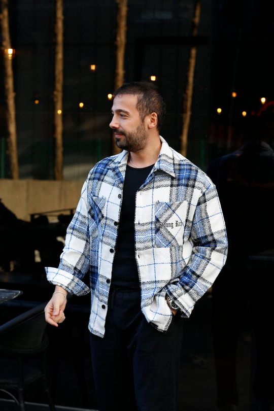 GÖMLEKBeyaz Mavi JUDGEMENT Baskılı Oversize Kesim Oduncu Gömlek PLZ-10