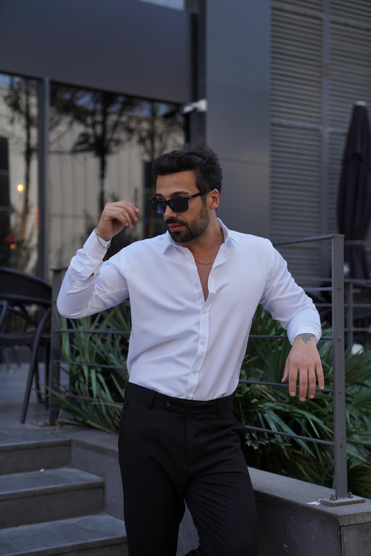 GÖMLEKBeyaz Slim Fit Klasik Düz Gömlek 