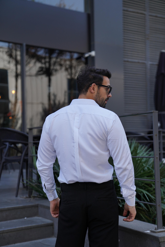 GÖMLEKBeyaz Slim Fit Klasik Düz Gömlek 