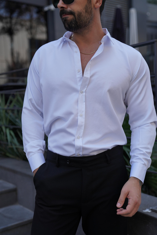 GÖMLEKBeyaz Slim Fit Klasik Düz Gömlek 