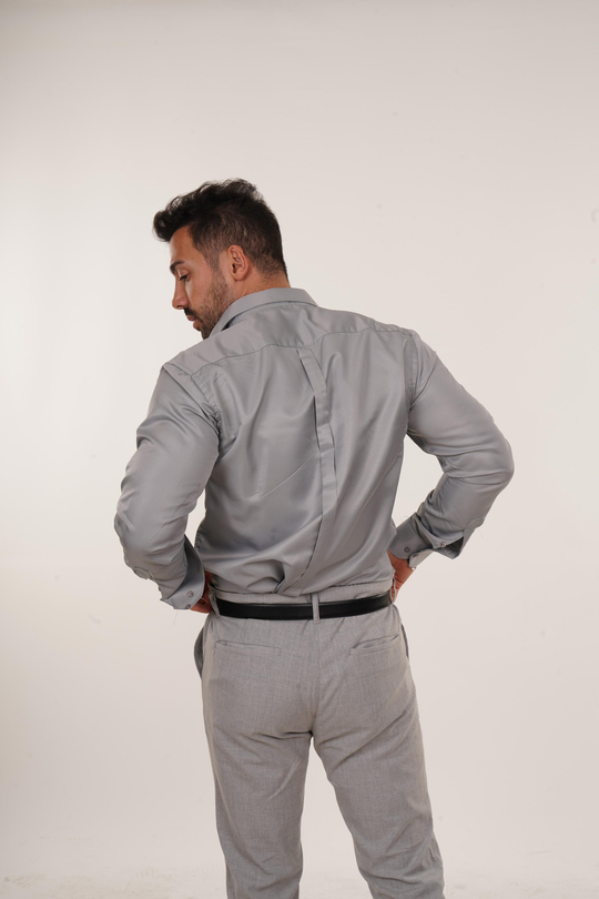GÖMLEKGri Slim Fit Klasik Düz Gömlek 