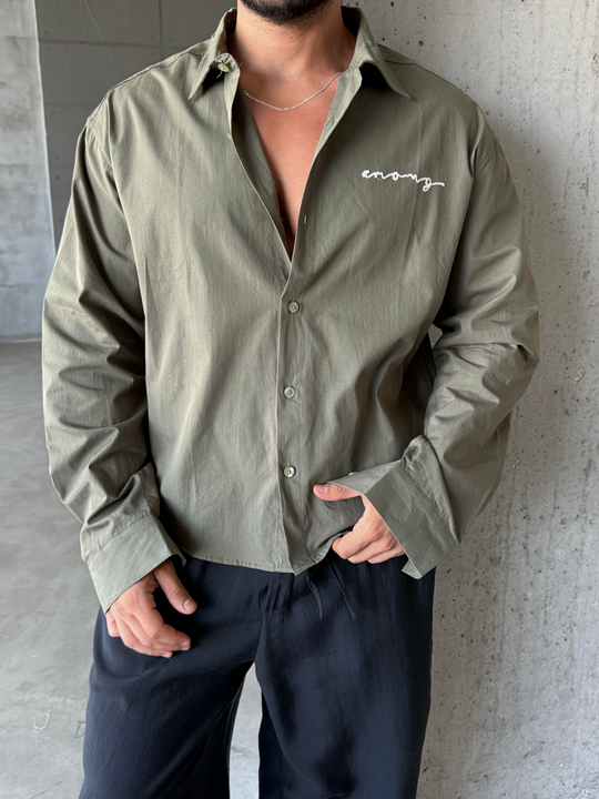 GÖMLEKHaki Poplin Boxy Pamuk PNC 2547