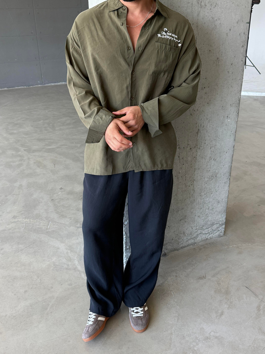 GÖMLEKHaki The Best Nakış Pamuk Boxy Gömlek PNC 2433