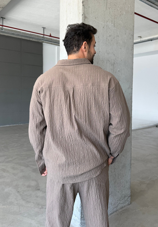 GÖMLEKKahve Gofre Pamuk Gömlek SNZ 1349