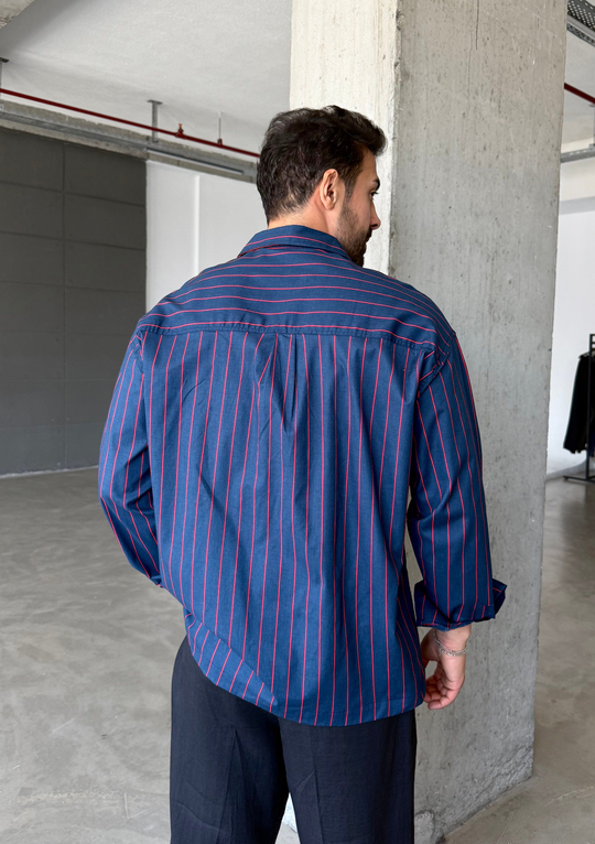 GÖMLEKLacivert Geniş Aralıklı Düz Pamuk Gömlek SNZ 1414
