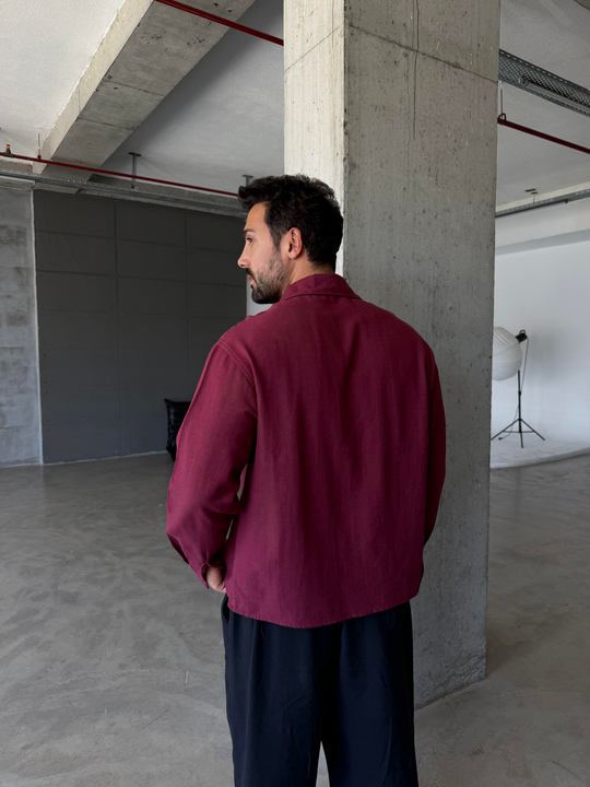 GÖMLEKMürdüm Refluge Nakış Yırtmaç Pamuk Gömlek PNC 2532