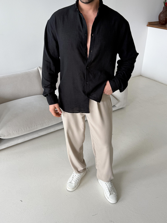 GÖMLEKSiyah Dokuma Uzun Kol Gömlek LNS 19845