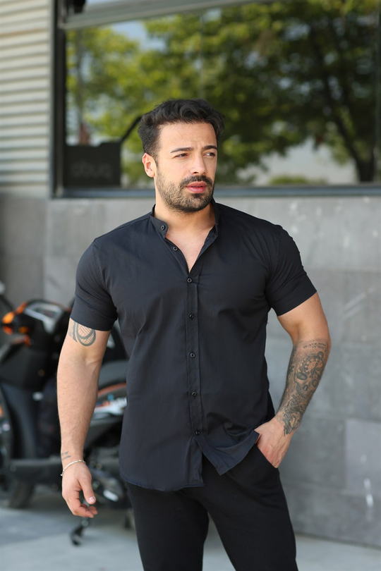 GÖMLEKSiyah Hakim Yaka Düz Gömlek MSS