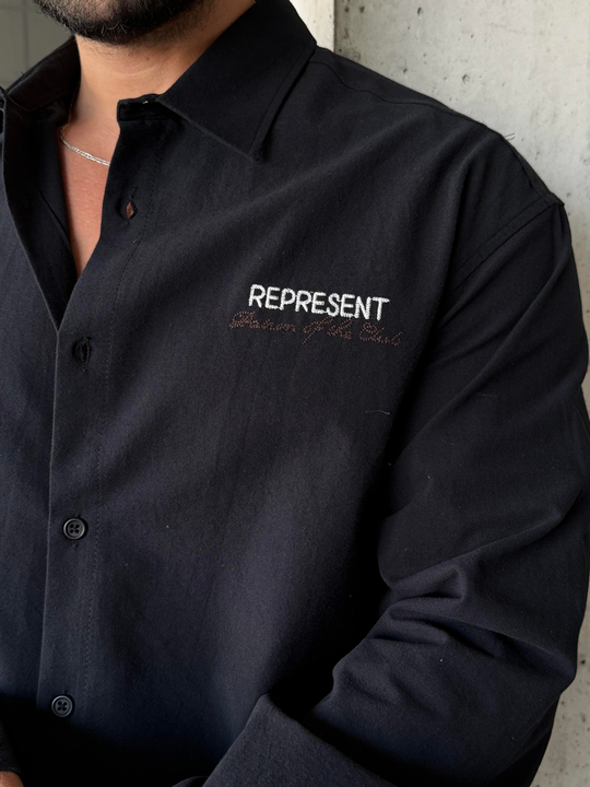 GÖMLEKSiyah Represent Nakış Boxy Gömlek PNC 2551