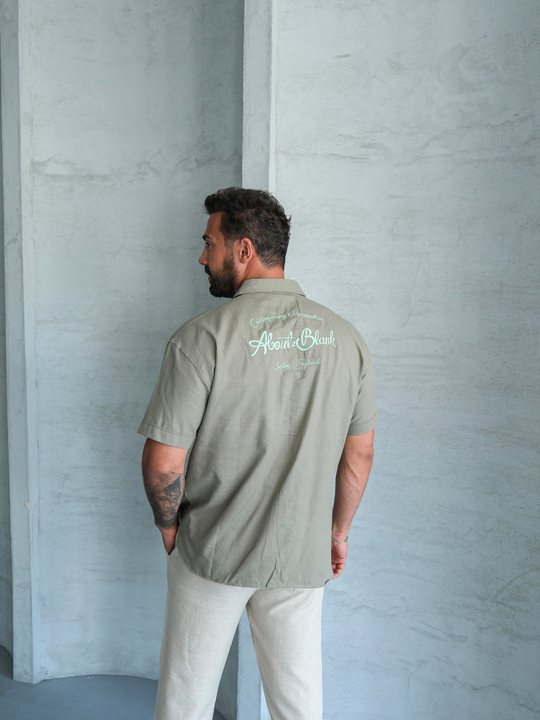 GÖMLEKYeşil About Baskılı Oversize Keten Gömlek SNZ1119