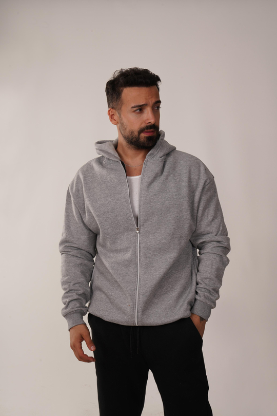 HIRKAGri 3 İplik Fermuarlı Kapşonlu Hoodie