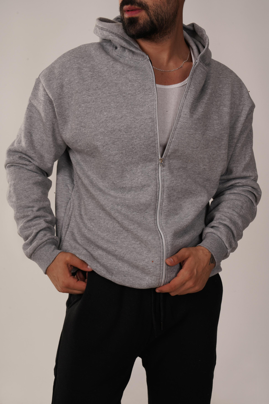HIRKAGri 3 İplik Fermuarlı Kapşonlu Hoodie