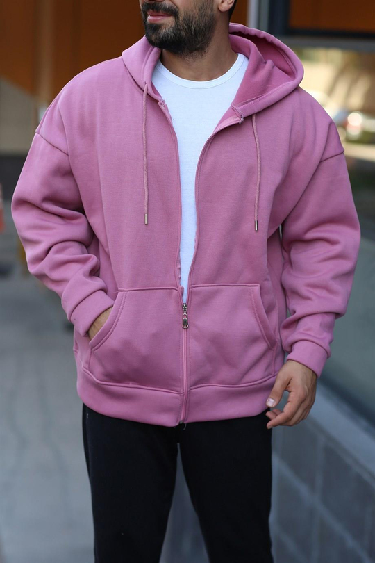 HIRKAGül Kurusu 3 İplik Hoodie Tam Fermuarlı Kapşonlu