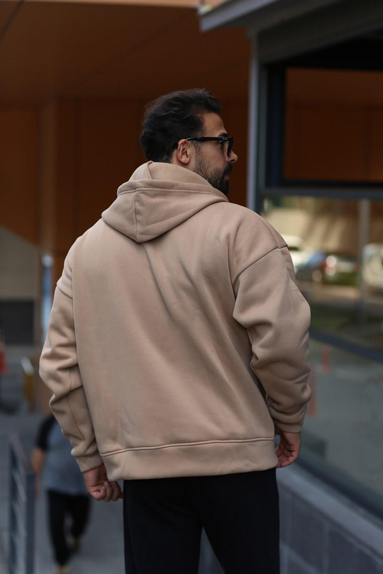 HIRKAKrem  3 İplik Hoodie Tam Fermuarlı Kapşonlu