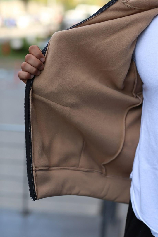 HIRKAKrem  3 İplik Hoodie Tam Fermuarlı Kapşonlu
