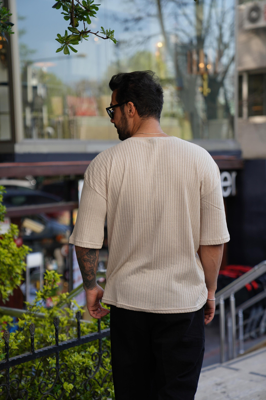 JOGGERBej Bej Fitilli Oversize T-Shirt SC