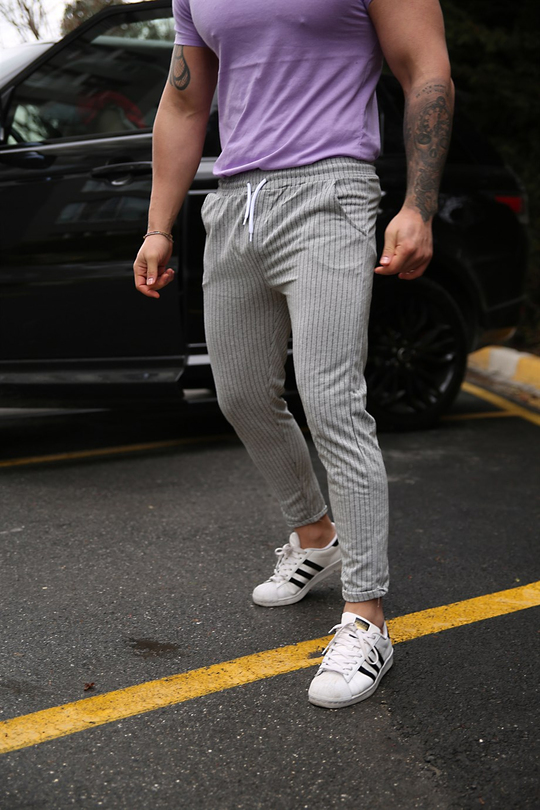 JOGGERErkek Full Dikey Çizgili Gri Jogger