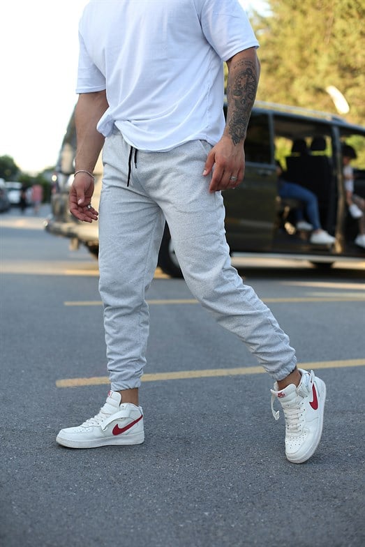 JoggerErkek Gri Paça Lastikli Jogger