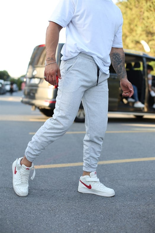 JoggerErkek Gri Paça Lastikli Jogger