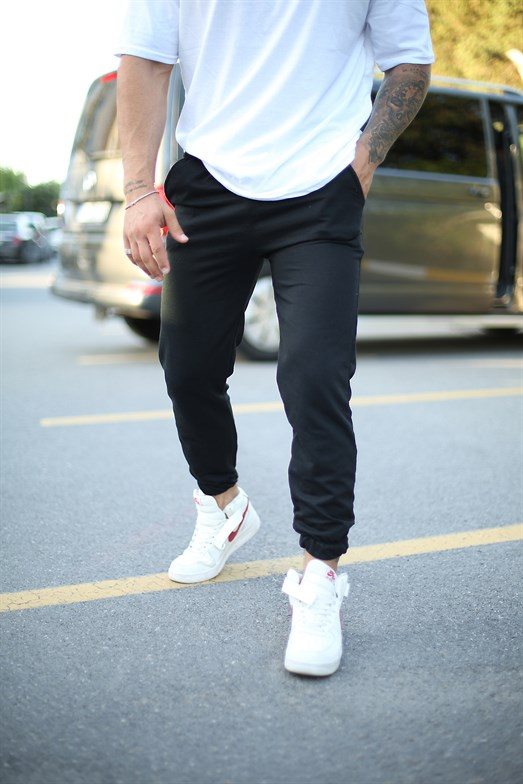 JoggerErkek Siyah Paça Lastikli Jogger