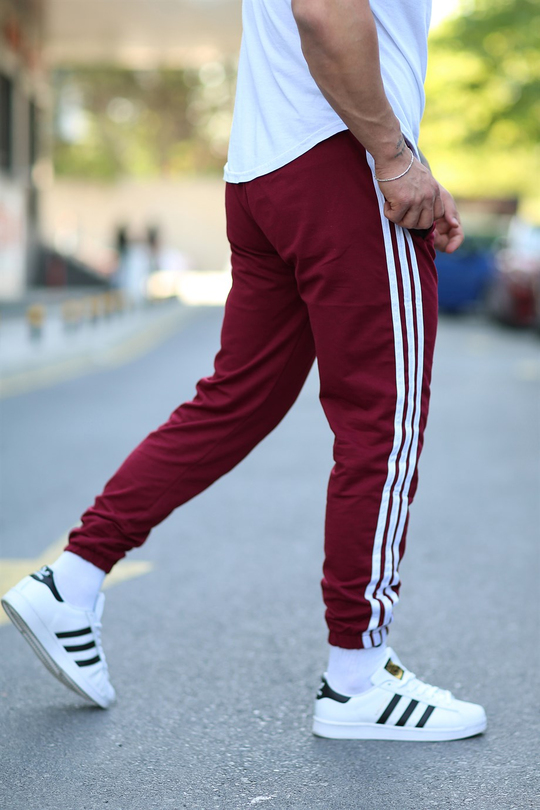JOGGERErkek Yandan 3 Şeritli Bordo Jogger