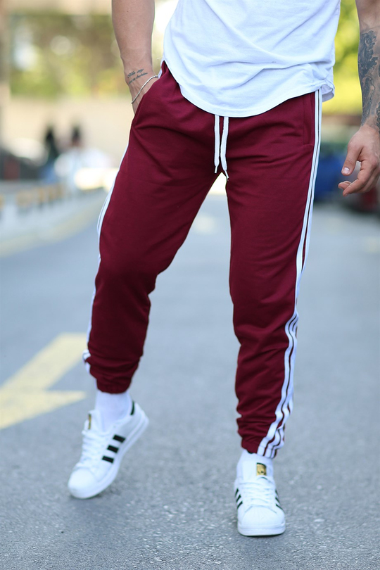 JOGGERErkek Yandan 3 Şeritli Bordo Jogger