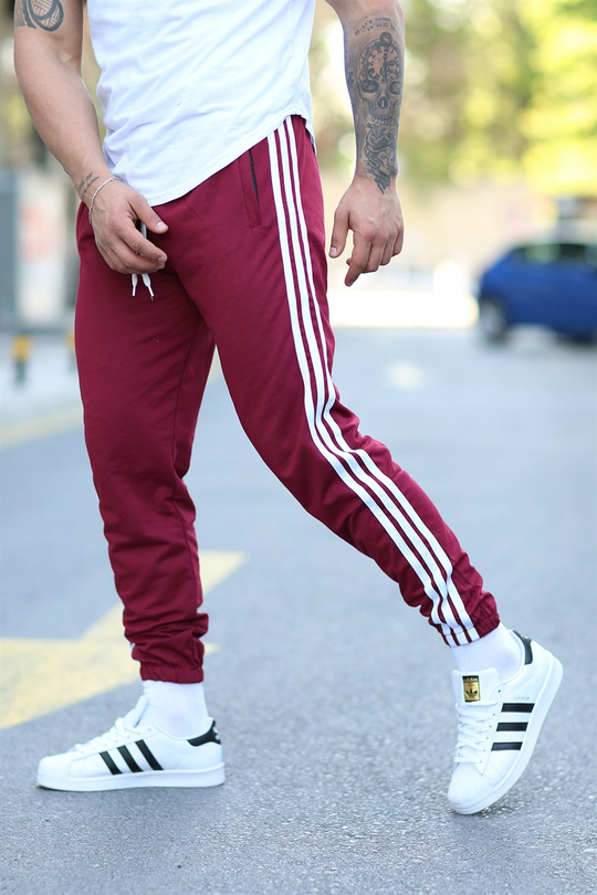JOGGERErkek Yandan 3 Şeritli Bordo Jogger