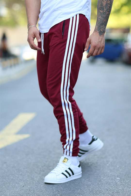 JOGGERErkek Yandan 3 Şeritli Bordo Jogger