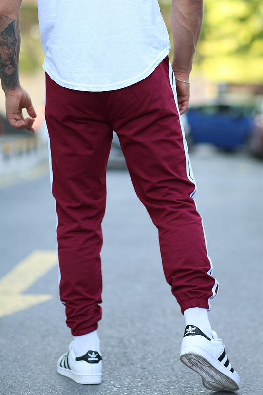JOGGERErkek Yandan 3 Şeritli Bordo Jogger