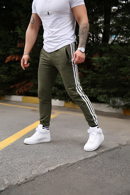 JOGGERErkek Yandan 3 Şeritli Haki Jogger
